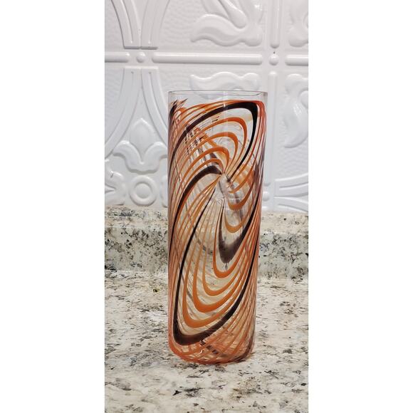 Peter Houk MIT Glass Lab Red & Black Swirl Design Vase 8" 2002 - Picture 13 of 16